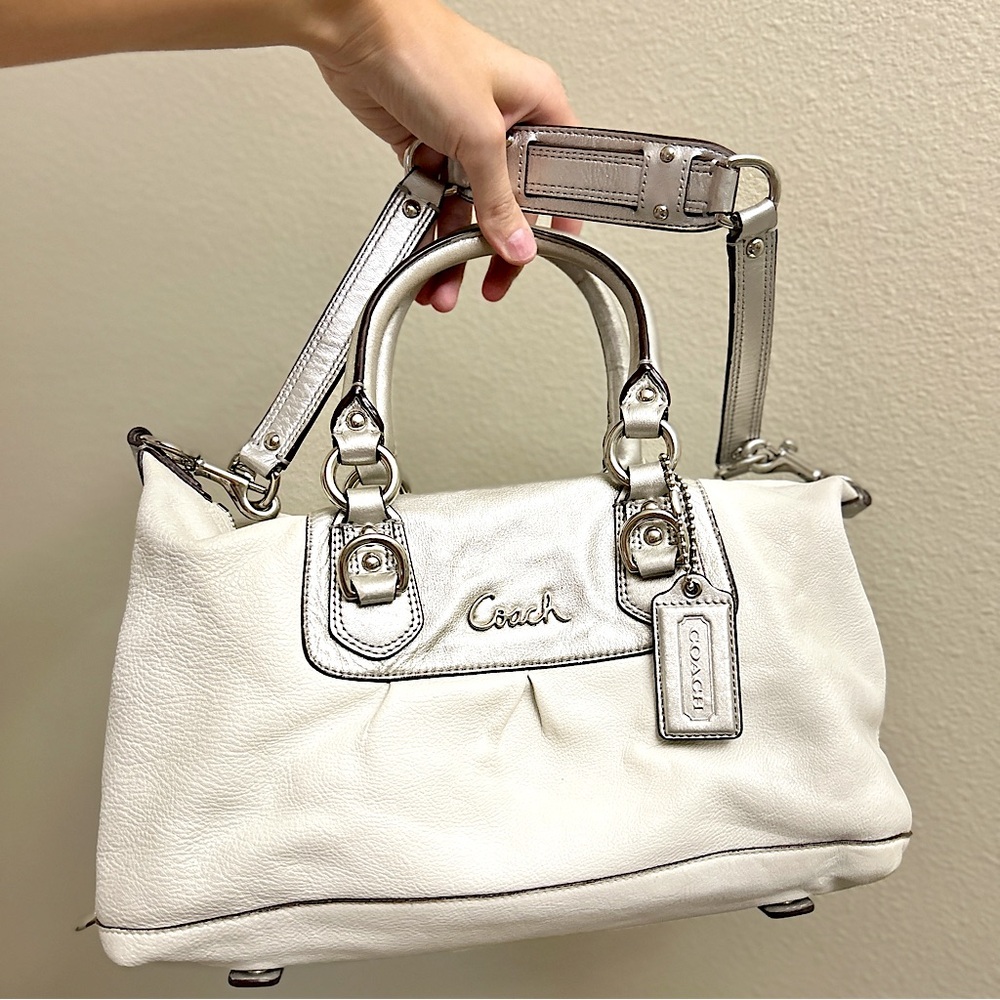 COACH Ashley F15445 Ivory Leather Convertible Satchel Shoulder Bag purse